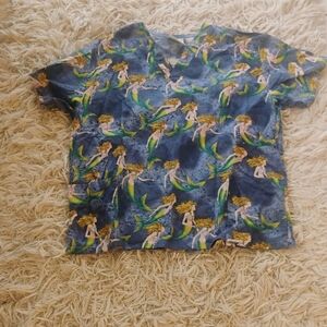 Mermaid Print Fundamentals Brand Scrub Top SZ L